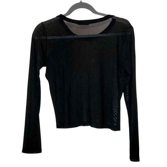 Tinywillow Long Sleeve Black Mesh Rose Floral embroidered crop T-shirt Size M* - Picture 3 of 3